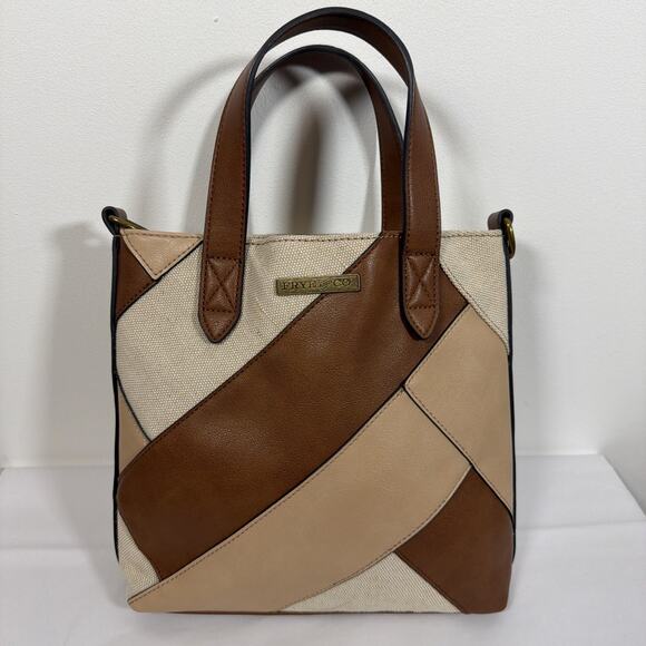 Frye And Co. Vegan Leather Jute Hand Bag Medium Size Brown/Tan/Jute Patchwork - Picture 1 of 10